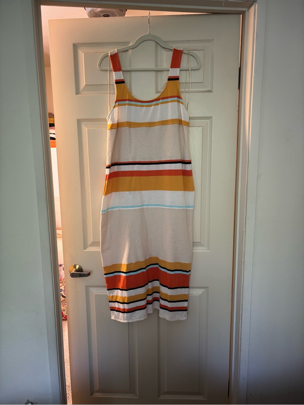 Zara size M Striped Midi Dress in White, Orange, Yellow and Aqua